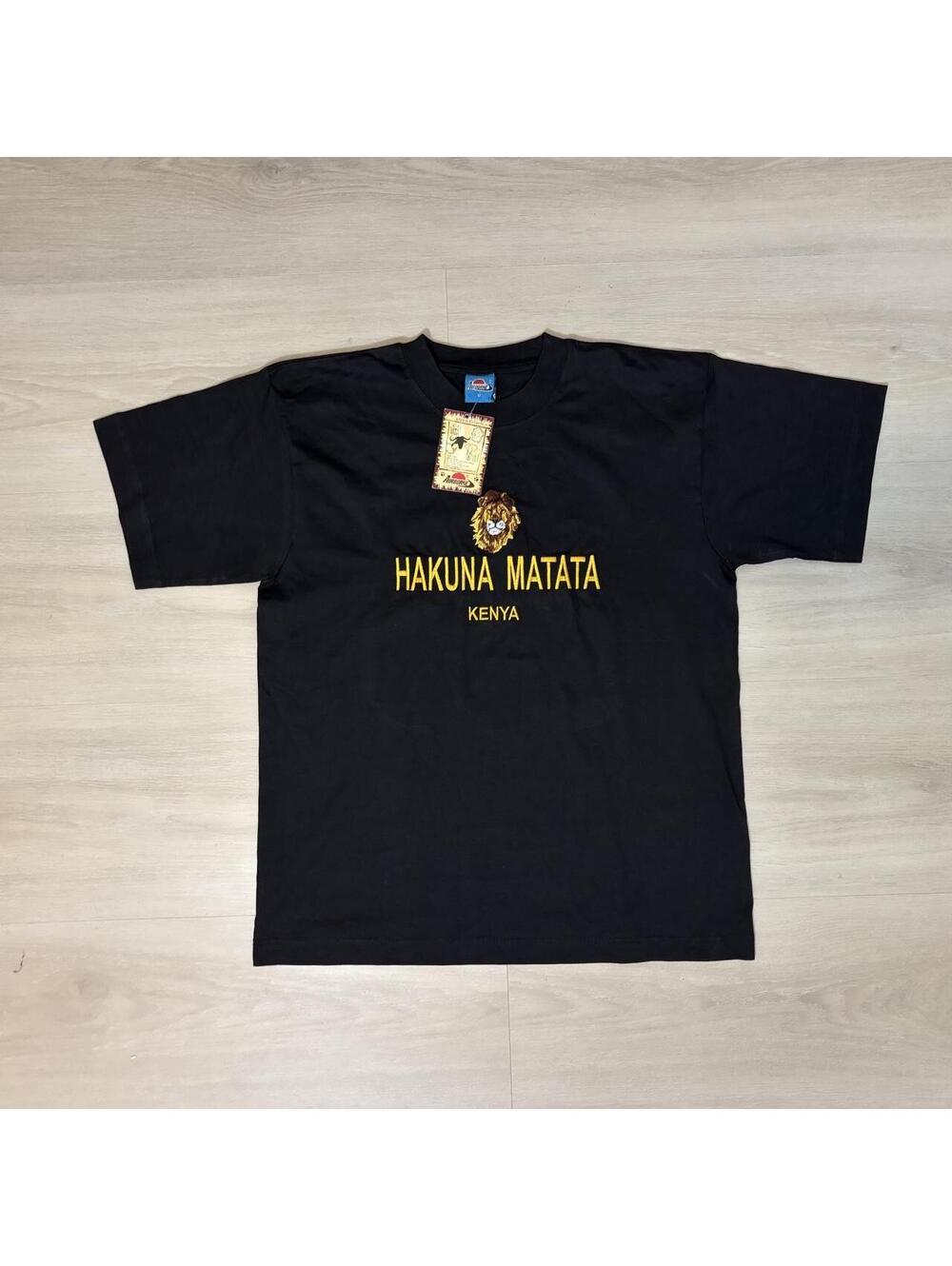 NWT Airborne Hakuna Matata Kenya Lion Embroidered T Shirt Black Medium Africa